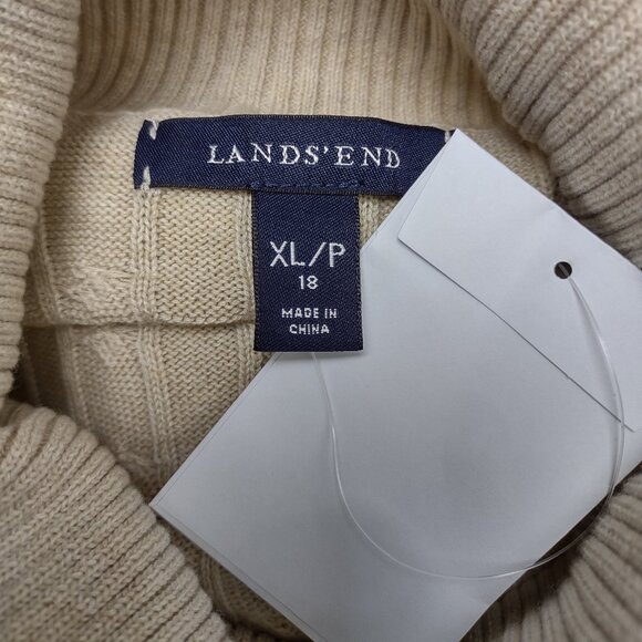 NWOT Lands' End beige cable knit turtleneck pullover sweater XL Petite - Picture 8 of 9